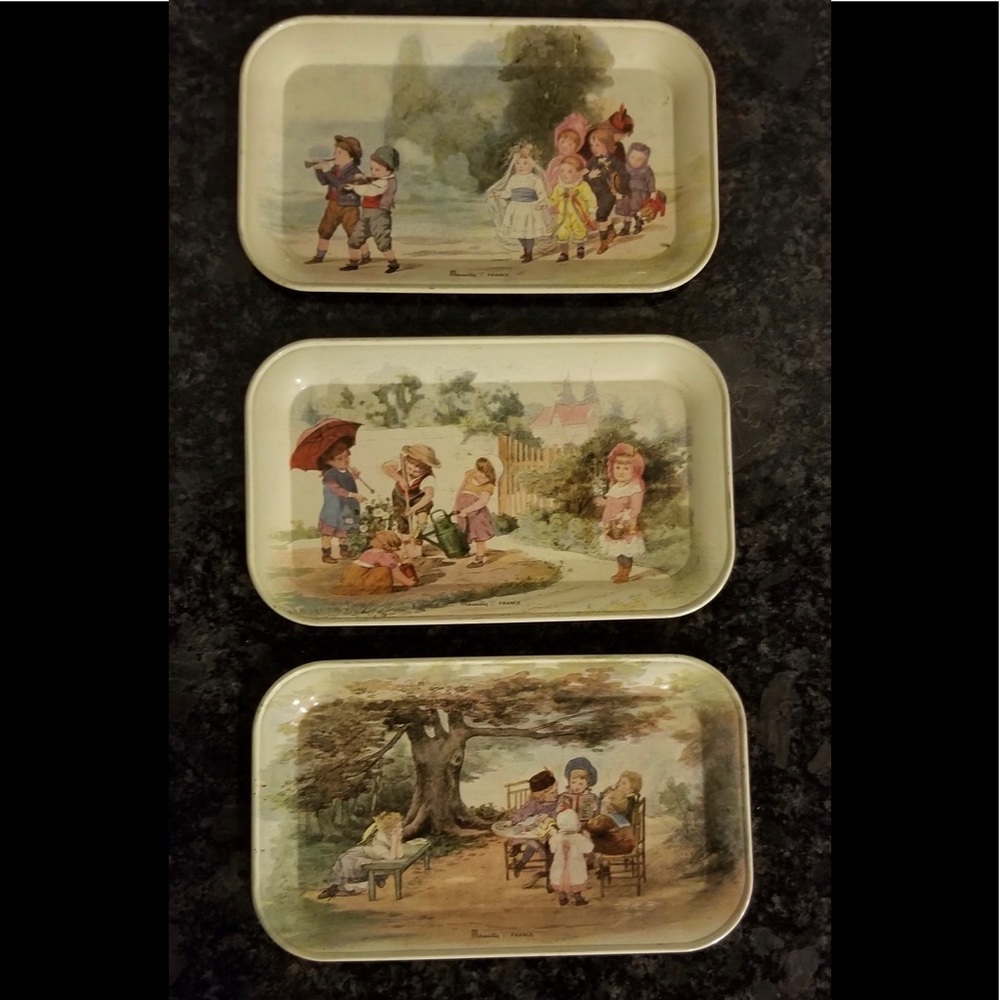 Massilly Vintage Tin Trays with Children's Images Set of Three